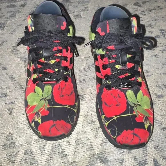 Adidas zx flux red floral sneakers women's size 7 - Picture 3 of 8